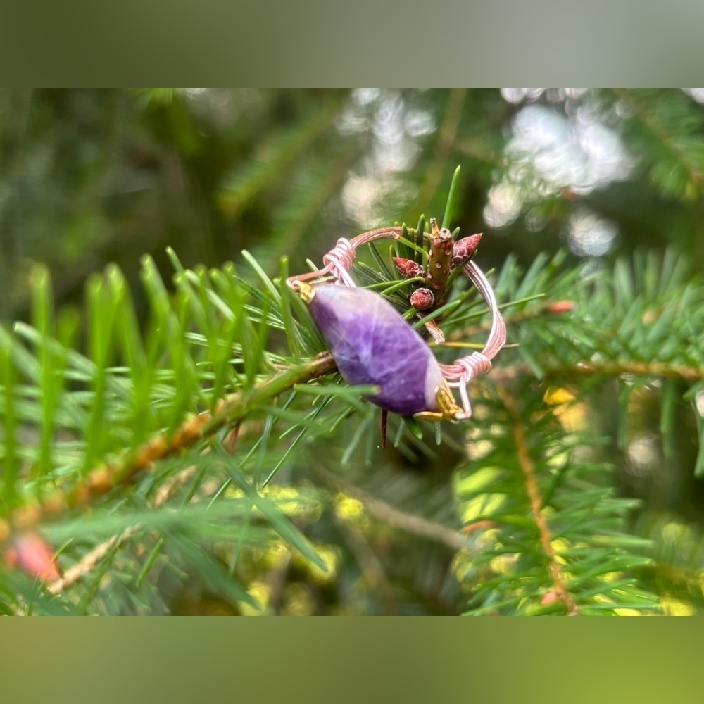 ARTISAN HandCrafted Stunning Amethyst Copper Wire Wrap Ring ANY SIZE Custom Made